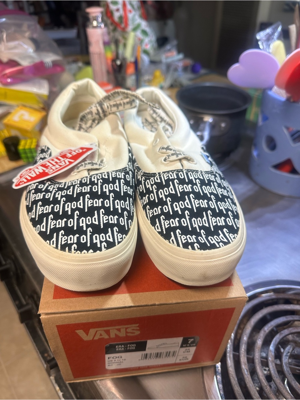 NIB VANS Era Fear of God FOG Black/White Canvas Sneakers Men’s US 7 EU 39